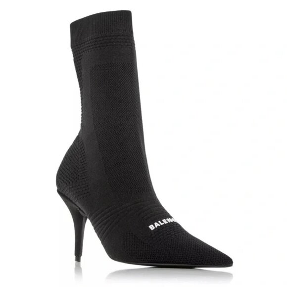 NEW Balenciaga Black Knit High Heeled Logo Knife Sock Boots size 37 $1,150.00 - Picture 1 of 16